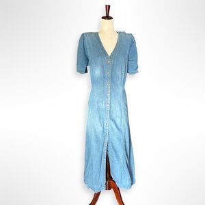 VTG 90s MHM Melissa Harper Long Denim Heart Button Down Dress, Cottagecore
